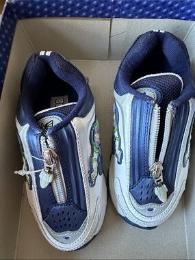 Kids Navy and White Zip-Up Sneakers with Character Detail